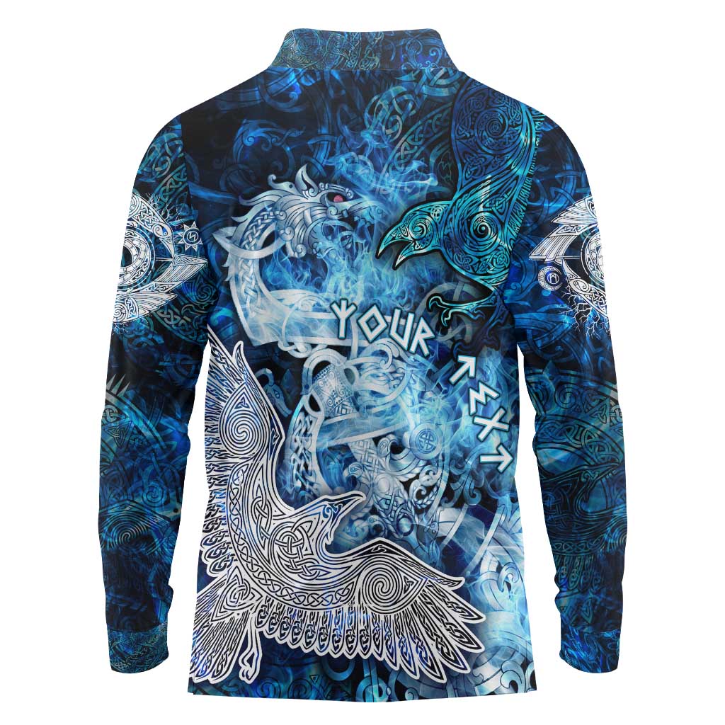 Eye of God Huginn and Muninn Viking Long Sleeve Polo Shirt Odin Ravens in Frostflame and Runeflight Style
