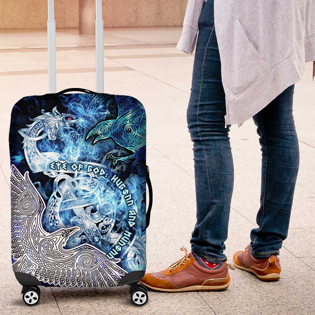 Eye of God Huginn and Muninn Viking Luggage Cover Odin Ravens in Frostflame and Runeflight Style
