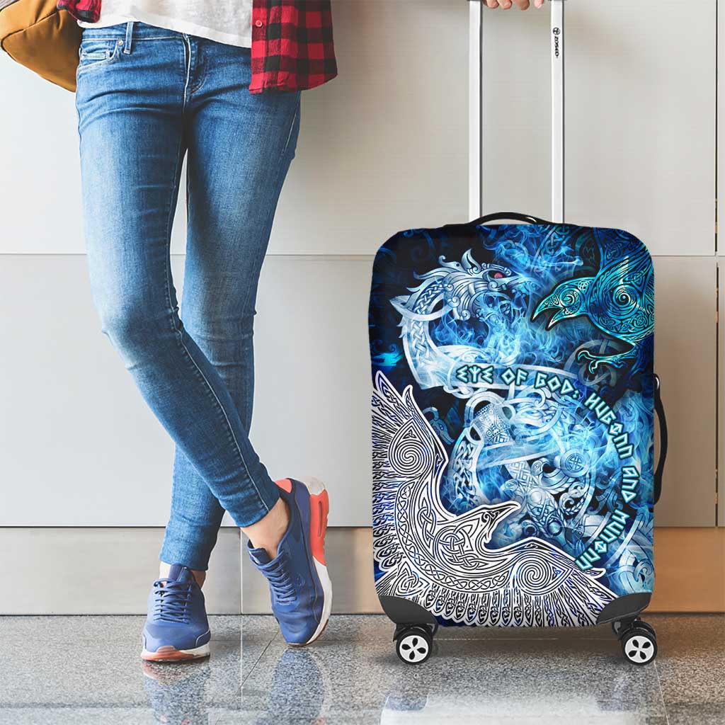 Eye of God Huginn and Muninn Viking Luggage Cover Odin Ravens in Frostflame and Runeflight Style