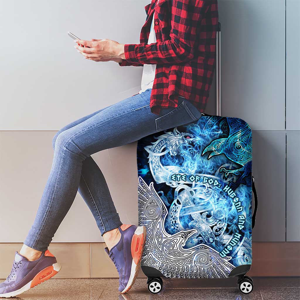 Eye of God Huginn and Muninn Viking Luggage Cover Odin Ravens in Frostflame and Runeflight Style