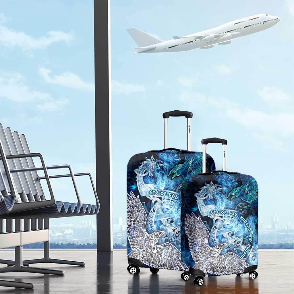 Eye of God Huginn and Muninn Viking Luggage Cover Odin Ravens in Frostflame and Runeflight Style