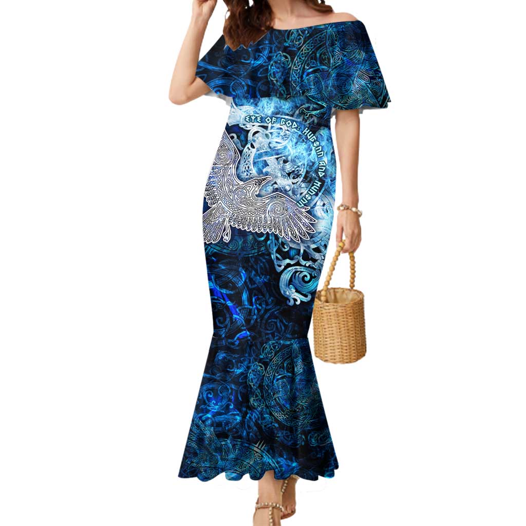 Eye of God Huginn and Muninn Viking Mermaid Dress Odin Ravens in Frostflame and Runeflight Style