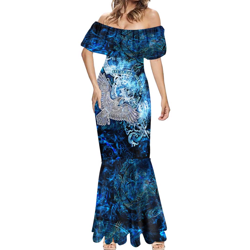 Eye of God Huginn and Muninn Viking Mermaid Dress Odin Ravens in Frostflame and Runeflight Style