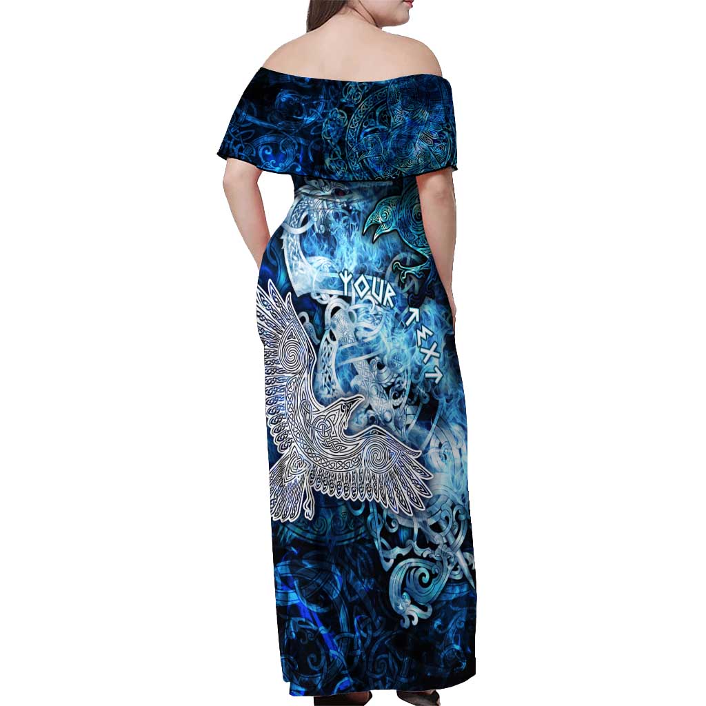 Eye of God Huginn and Muninn Viking Off Shoulder Maxi Dress Odin Ravens in Frostflame and Runeflight Style