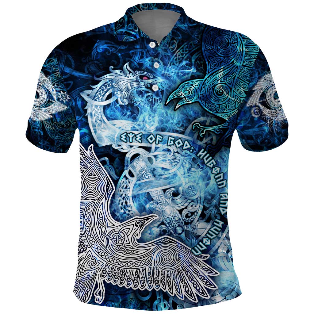 Eye of God Huginn and Muninn Viking Polo Shirt Odin Ravens in Frostflame and Runeflight Style