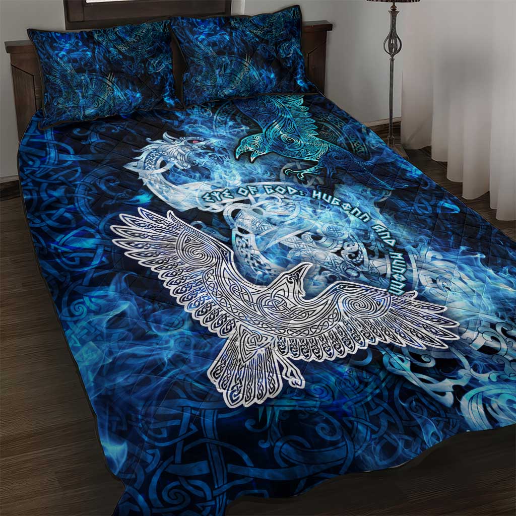 Eye of God Huginn and Muninn Viking Quilt Bed Set Odin Ravens in Frostflame and Runeflight Style