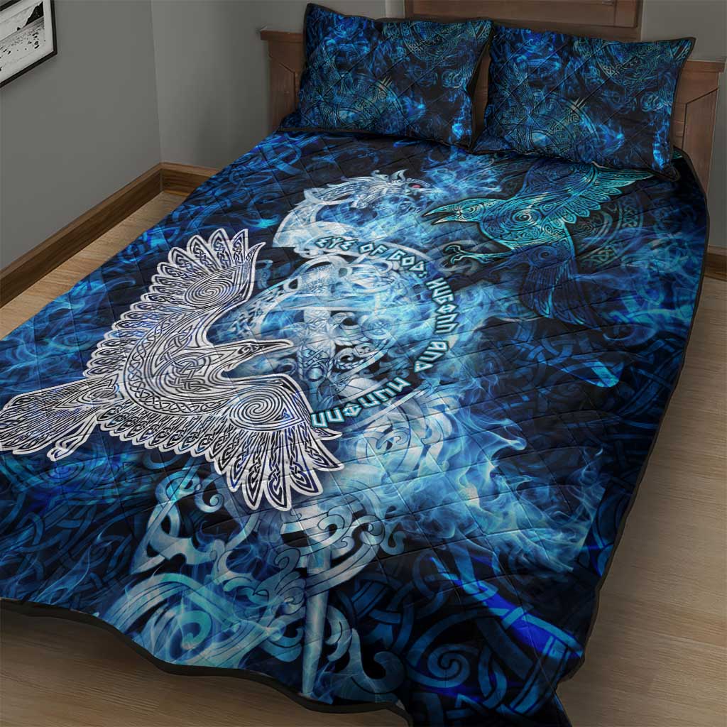 Eye of God Huginn and Muninn Viking Quilt Bed Set Odin Ravens in Frostflame and Runeflight Style