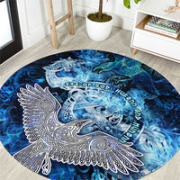 Eye of God Huginn and Muninn Viking Round Carpet Odin Ravens in Frostflame and Runeflight Style