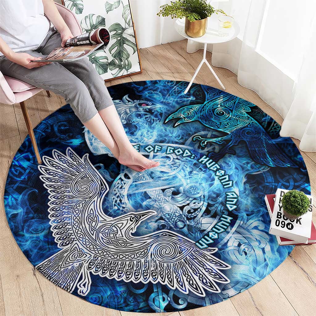 Eye of God Huginn and Muninn Viking Round Carpet Odin Ravens in Frostflame and Runeflight Style