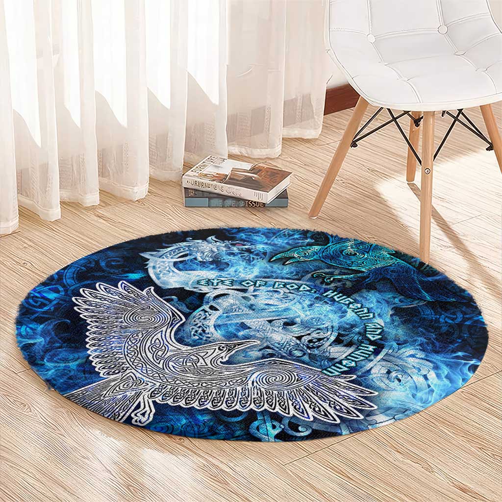 Eye of God Huginn and Muninn Viking Round Carpet Odin Ravens in Frostflame and Runeflight Style