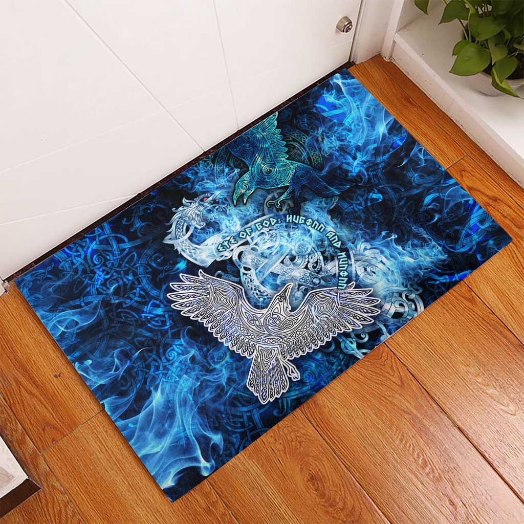 Eye of God Huginn and Muninn Viking Rubber Doormat Odin Ravens in Frostflame and Runeflight Style