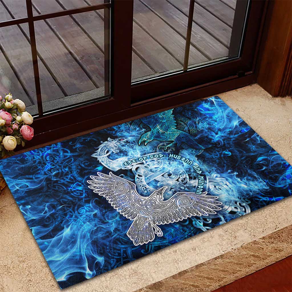 Eye of God Huginn and Muninn Viking Rubber Doormat Odin Ravens in Frostflame and Runeflight Style