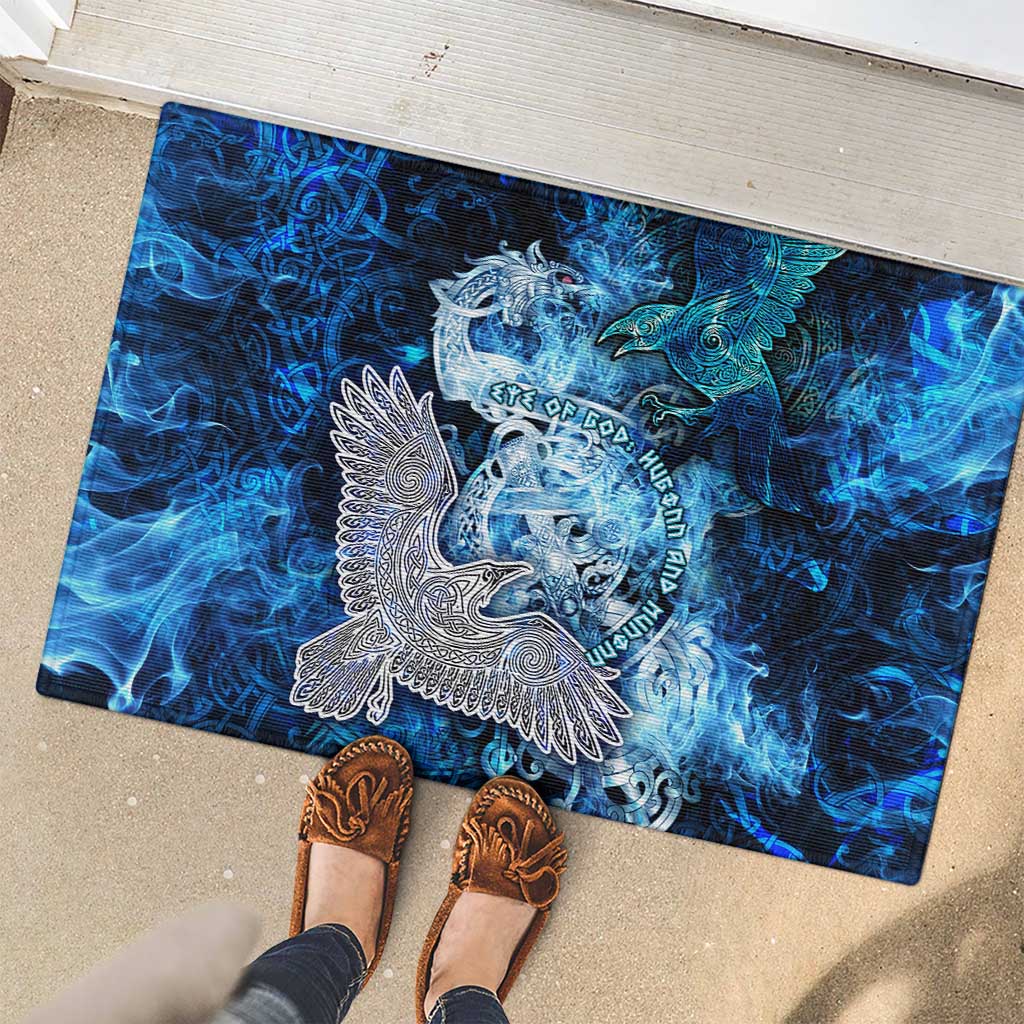 Eye of God Huginn and Muninn Viking Rubber Doormat Odin Ravens in Frostflame and Runeflight Style