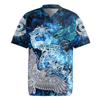 Eye of God Huginn and Muninn Viking Rugby Jersey Odin Ravens in Frostflame and Runeflight Style