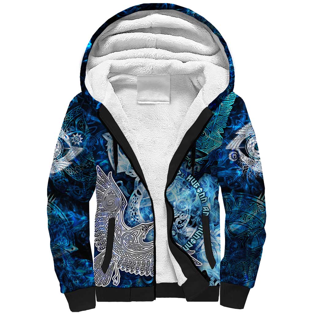 Eye of God Huginn and Muninn Viking Sherpa Hoodie Odin Ravens in Frostflame and Runeflight Style
