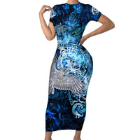 Eye of God Huginn and Muninn Viking Short Sleeve Bodycon Dress Odin Ravens in Frostflame and Runeflight Style