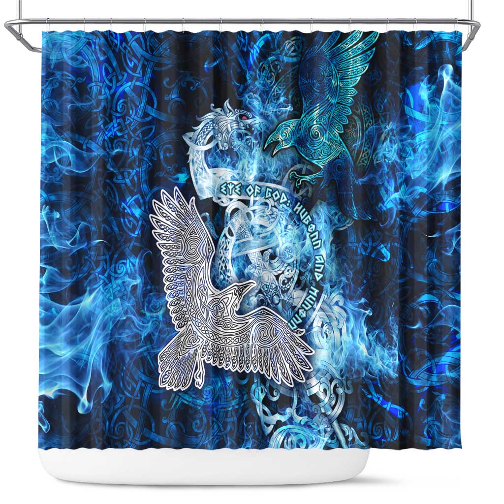 Eye of God Huginn and Muninn Viking Shower Curtain Odin Ravens in Frostflame and Runeflight Style