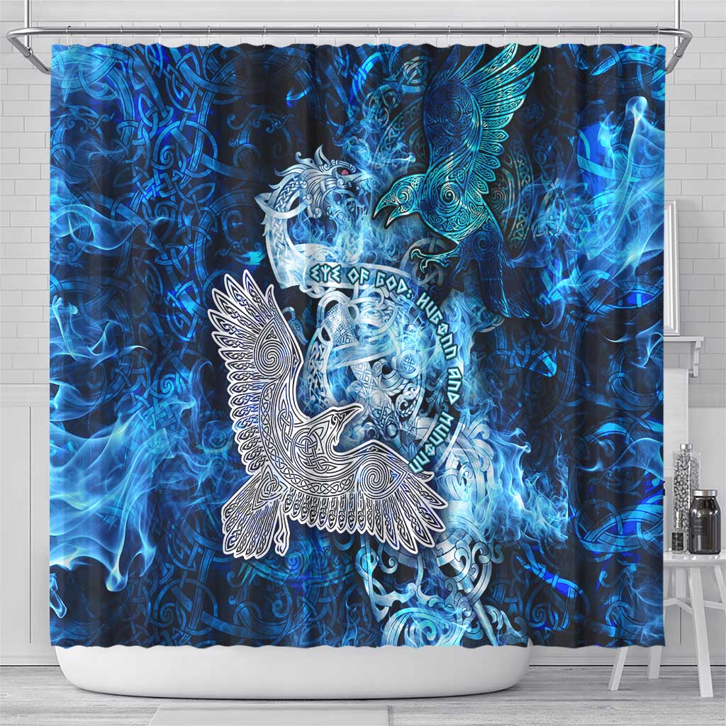 Eye of God Huginn and Muninn Viking Shower Curtain Odin Ravens in Frostflame and Runeflight Style