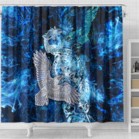 Eye of God Huginn and Muninn Viking Shower Curtain Odin Ravens in Frostflame and Runeflight Style