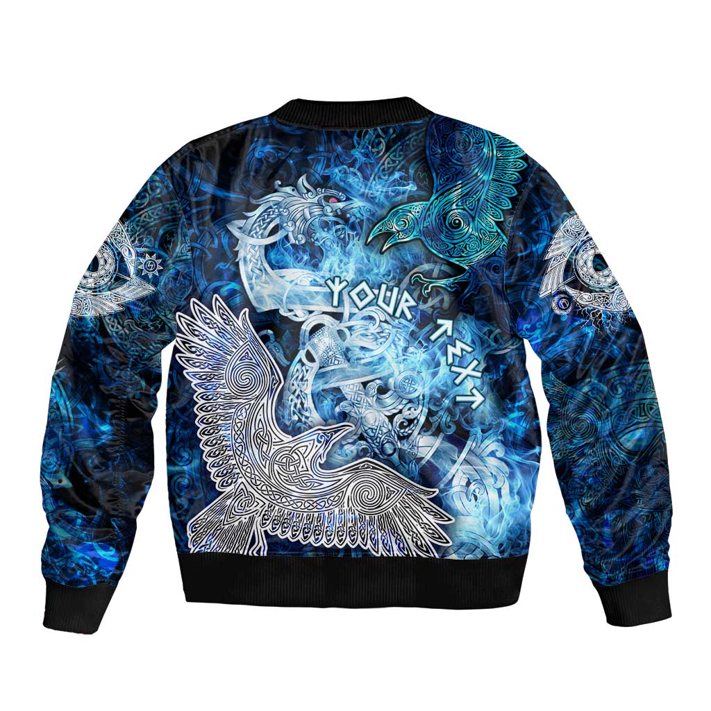 Eye of God Huginn and Muninn Viking Sleeve Zip Bomber Jacket Odin Ravens in Frostflame and Runeflight Style