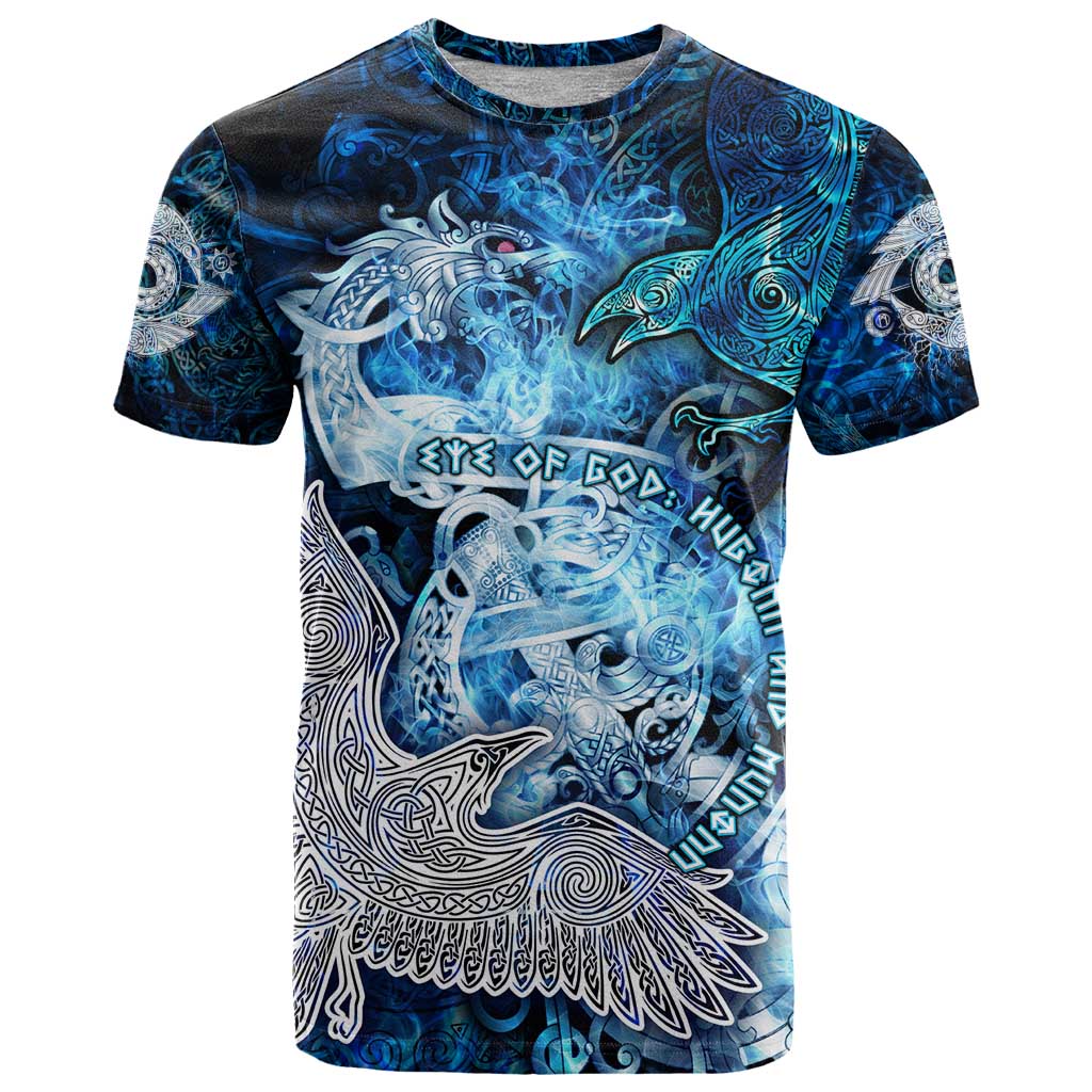 Eye of God Huginn and Muninn Viking T Shirt Odin Ravens in Frostflame and Runeflight Style