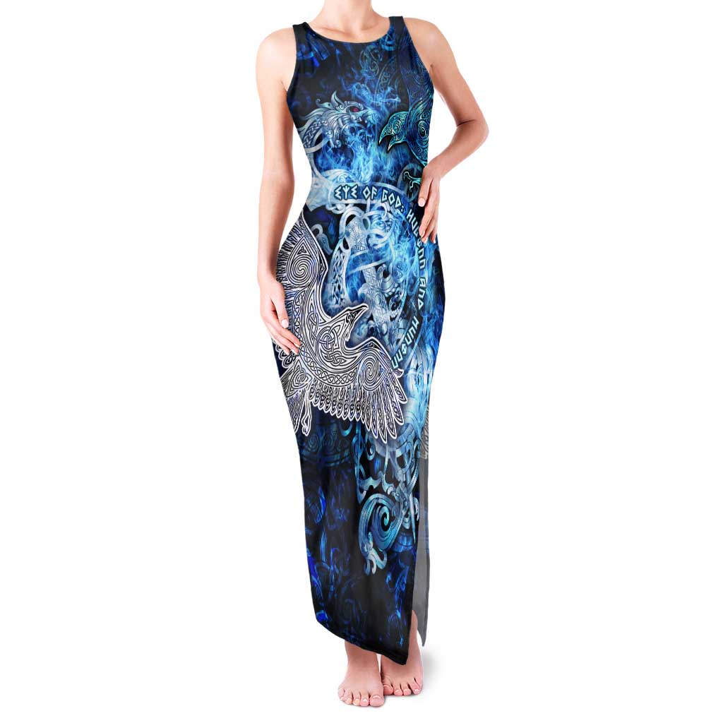Eye of God Huginn and Muninn Viking Tank Maxi Dress Odin Ravens in Frostflame and Runeflight Style