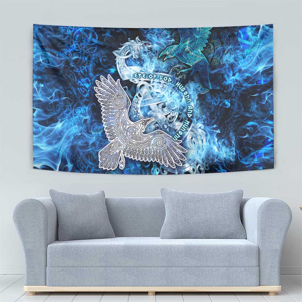 Eye of God Huginn and Muninn Viking Tapestry Odin Ravens in Frostflame and Runeflight Style