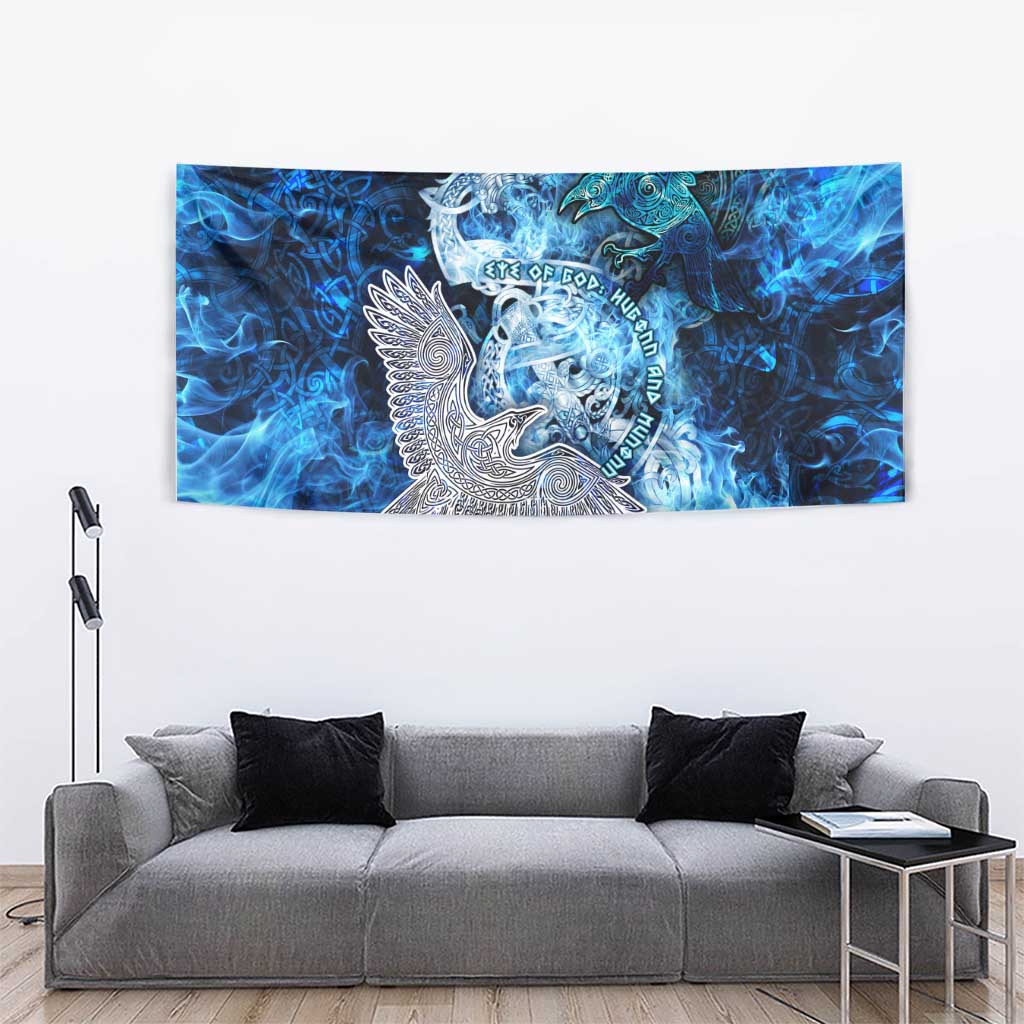 Eye of God Huginn and Muninn Viking Tapestry Odin Ravens in Frostflame and Runeflight Style