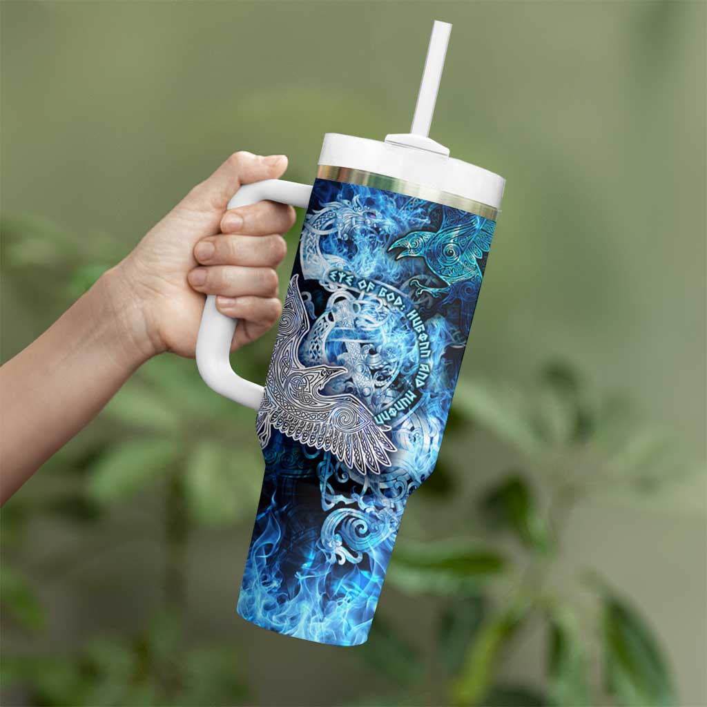 Eye of God Huginn and Muninn Viking Tumbler With Handle Odin Ravens in Frostflame and Runeflight Style