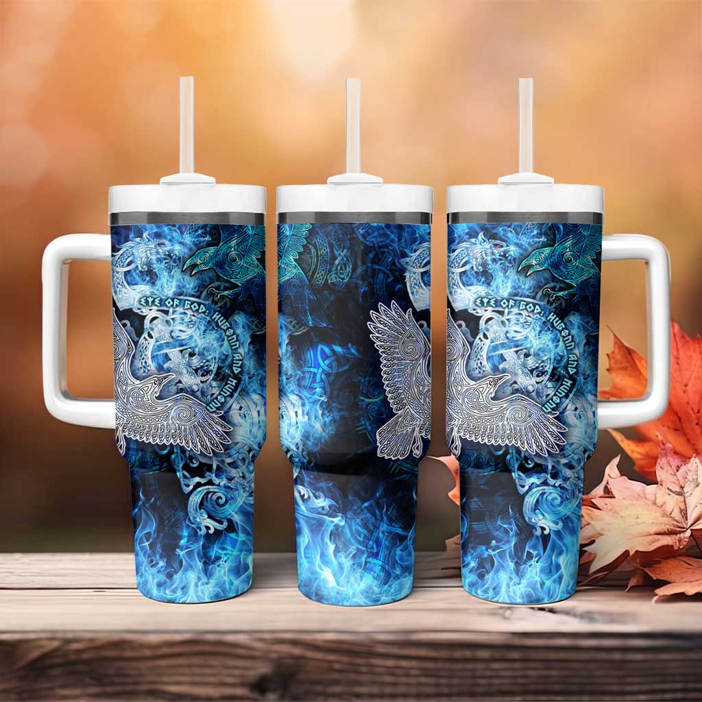 Eye of God Huginn and Muninn Viking Tumbler With Handle Odin Ravens in Frostflame and Runeflight Style