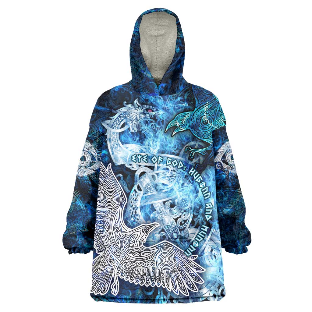 Eye of God Huginn and Muninn Viking Wearable Blanket Hoodie Odin Ravens in Frostflame and Runeflight Style