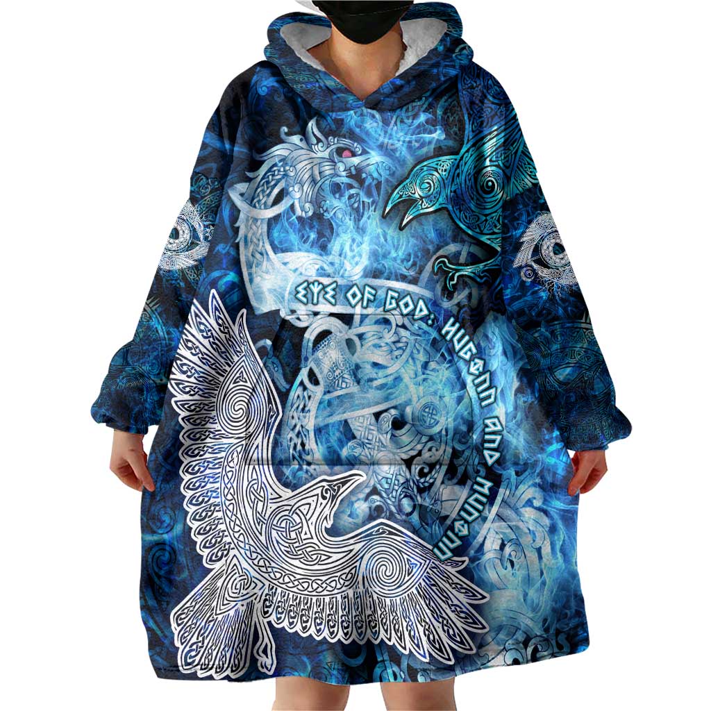 Eye of God Huginn and Muninn Viking Wearable Blanket Hoodie Odin Ravens in Frostflame and Runeflight Style