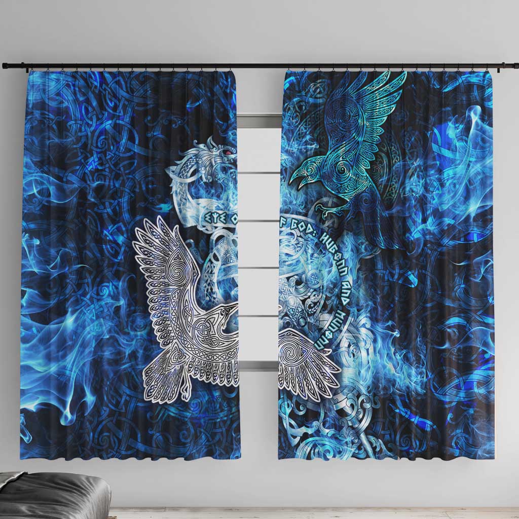 Eye of God Huginn and Muninn Viking Window Curtain Odin Ravens in Frostflame and Runeflight Style