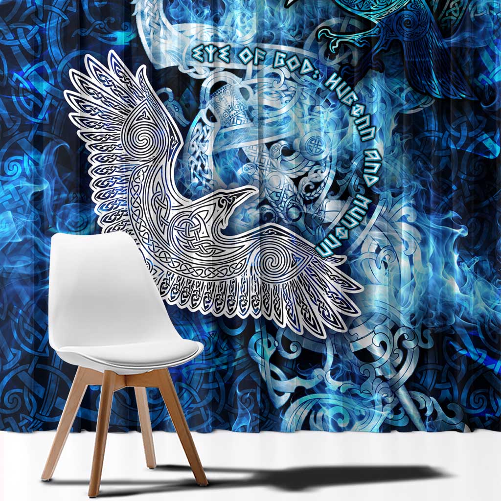 Eye of God Huginn and Muninn Viking Window Curtain Odin Ravens in Frostflame and Runeflight Style