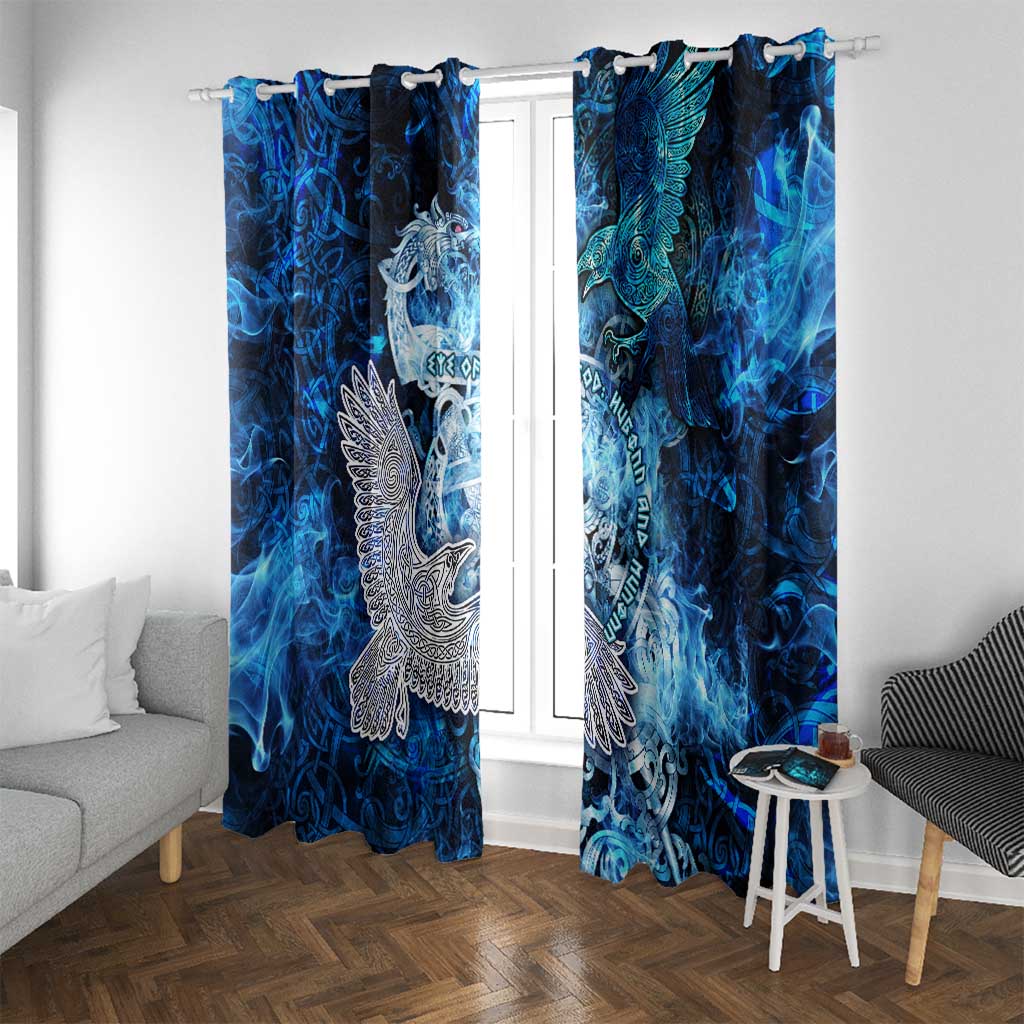 Eye of God Huginn and Muninn Viking Window Curtain Odin Ravens in Frostflame and Runeflight Style