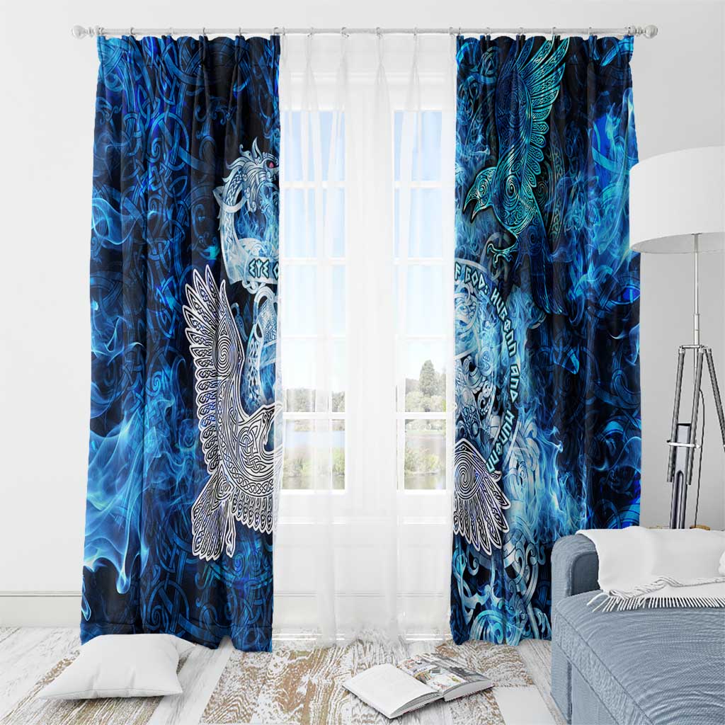 Eye of God Huginn and Muninn Viking Window Curtain Odin Ravens in Frostflame and Runeflight Style