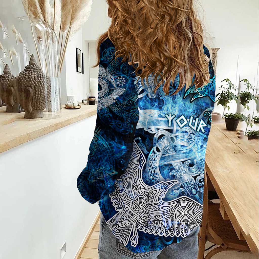 Eye of God Huginn and Muninn Viking Women Casual Shirt Odin Ravens in Frostflame and Runeflight Style