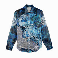 Eye of God Huginn and Muninn Viking Women Casual Shirt Odin Ravens in Frostflame and Runeflight Style