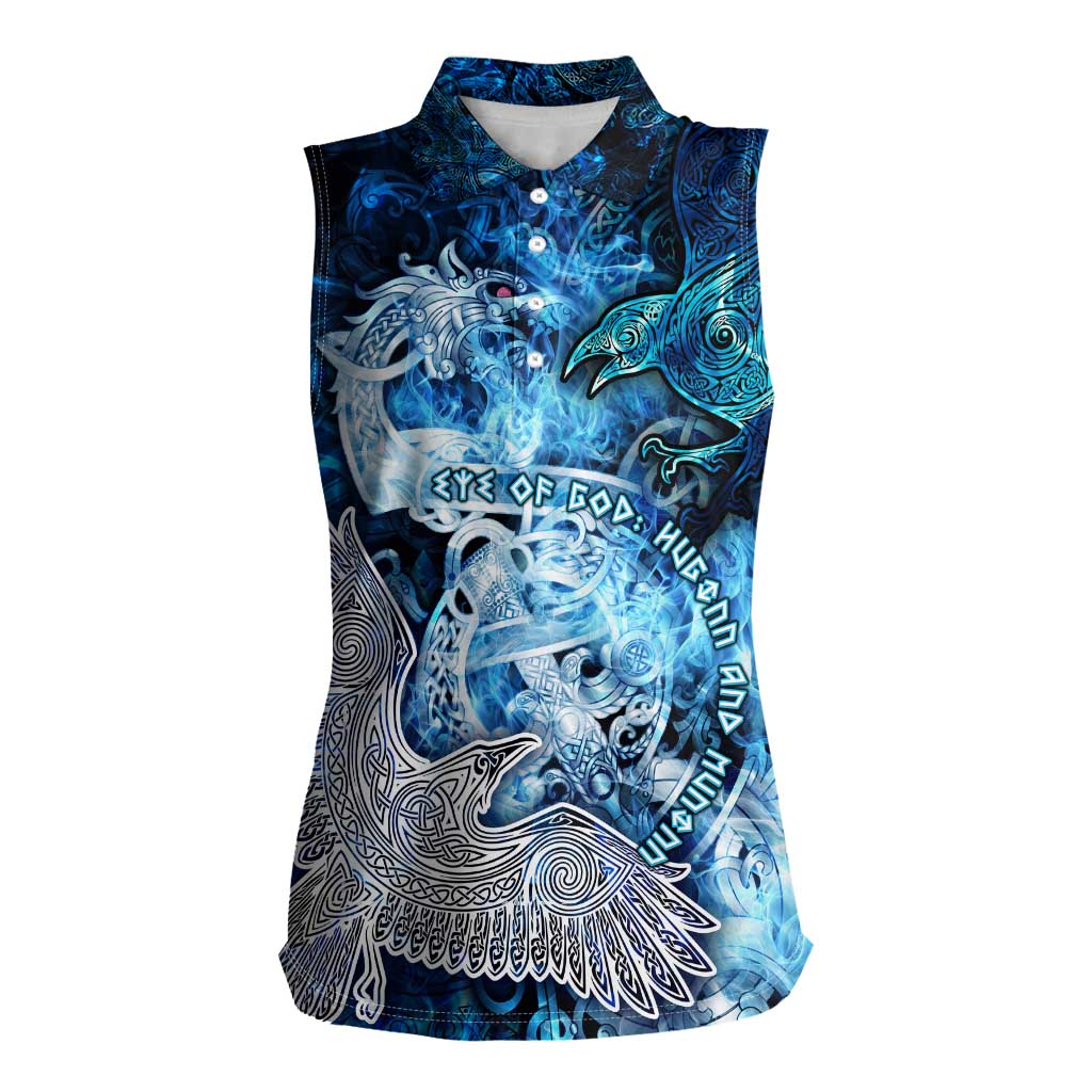 Eye of God Huginn and Muninn Viking Women Sleeveless Polo Shirt Odin Ravens in Frostflame and Runeflight Style