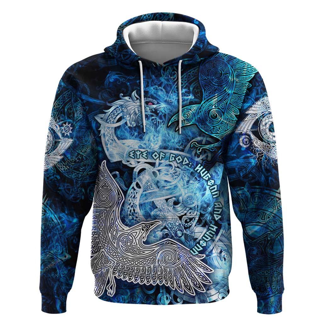 Eye of God Huginn and Muninn Viking Zip Hoodie Odin Ravens in Frostflame and Runeflight Style