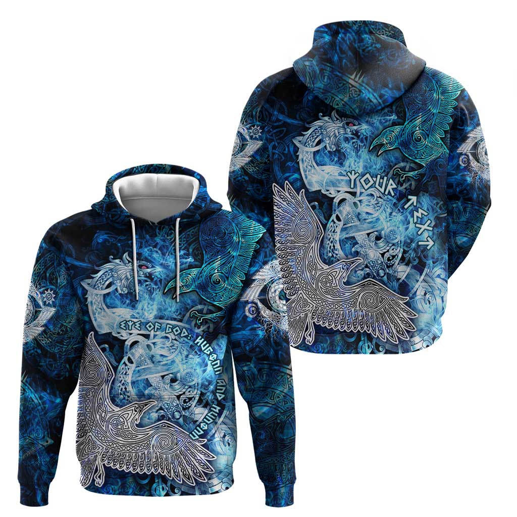 Eye of God Huginn and Muninn Viking Zip Hoodie Odin Ravens in Frostflame and Runeflight Style
