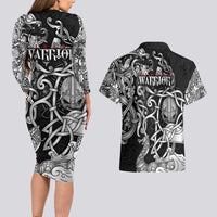 Viking Warrior Couples Matching Long Sleeve Bodycon Dress and Hawaiian Shirt Tales Entwined in Nordic Knotwork