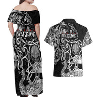 Viking Warrior Couples Matching Off Shoulder Maxi Dress and Hawaiian Shirt Tales Entwined in Nordic Knotwork
