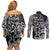 Viking Warrior Couples Matching Off Shoulder Short Dress and Long Sleeve Button Shirt Tales Entwined in Nordic Knotwork