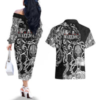 Viking Warrior Couples Matching Off The Shoulder Long Sleeve Dress and Hawaiian Shirt Tales Entwined in Nordic Knotwork