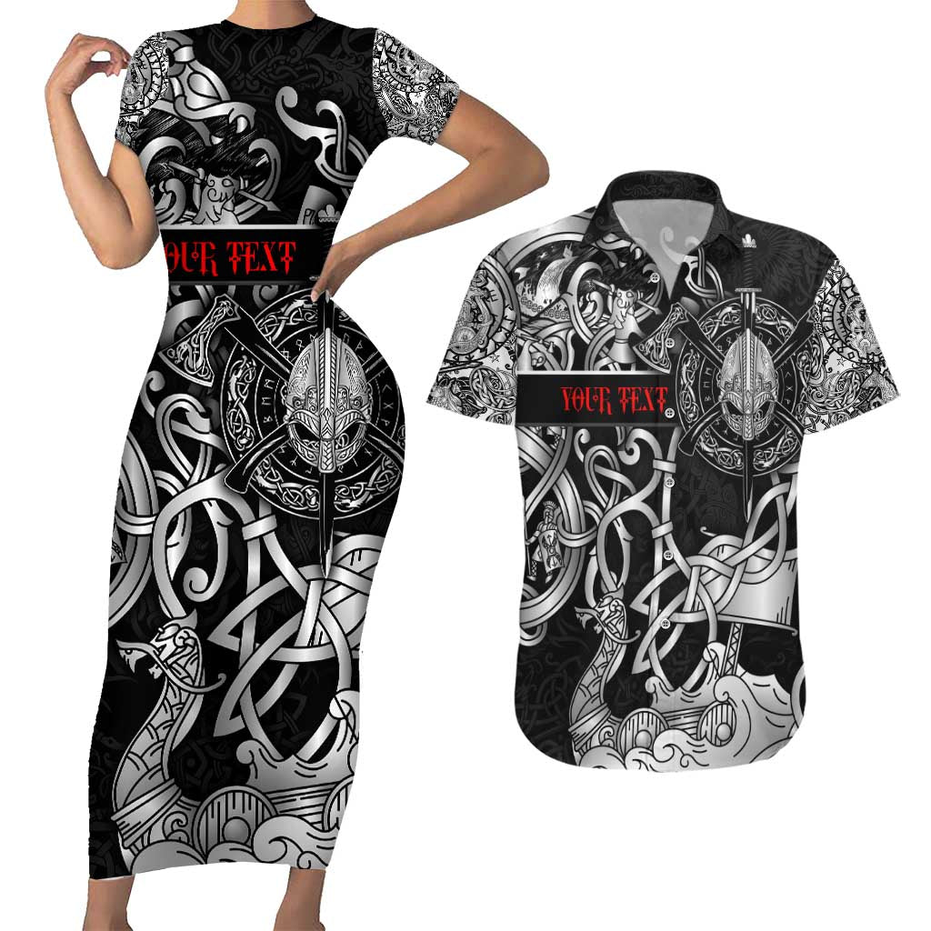 Viking Warrior Couples Matching Short Sleeve Bodycon Dress and Hawaiian Shirt Tales Entwined in Nordic Knotwork