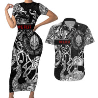 Viking Warrior Couples Matching Short Sleeve Bodycon Dress and Hawaiian Shirt Tales Entwined in Nordic Knotwork