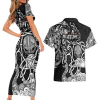 Viking Warrior Couples Matching Short Sleeve Bodycon Dress and Hawaiian Shirt Tales Entwined in Nordic Knotwork