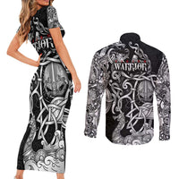 Viking Warrior Couples Matching Short Sleeve Bodycon Dress and Long Sleeve Button Shirt Tales Entwined in Nordic Knotwork