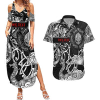 Viking Warrior Couples Matching Summer Maxi Dress and Hawaiian Shirt Tales Entwined in Nordic Knotwork